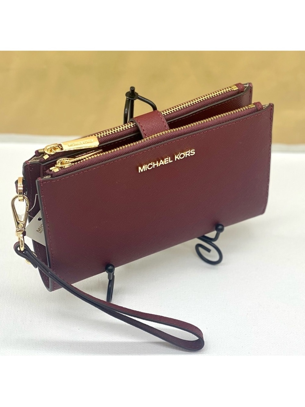Michael Kors DoubleZip Wallet Wristlet Phone Case Dark Cherry